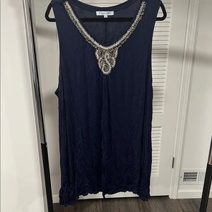 Olivia Sky Navy Sleeveless Tank with Beaded V-Neck